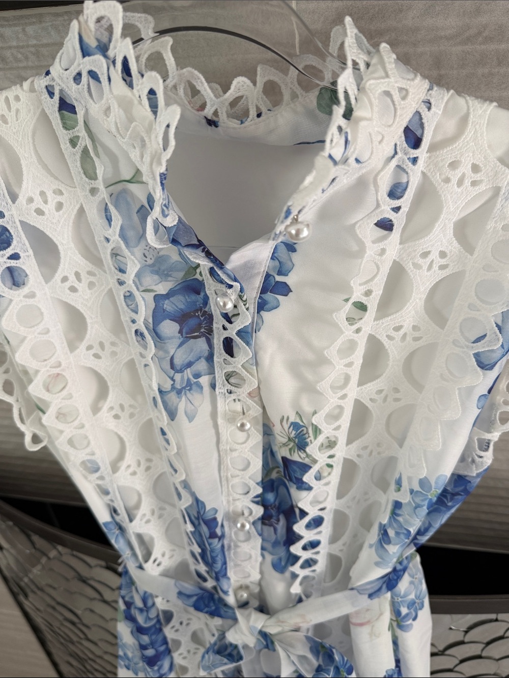 Chicwish White & Blue Floral Eyelet Lace Midi Dress - Picture 2 of 3